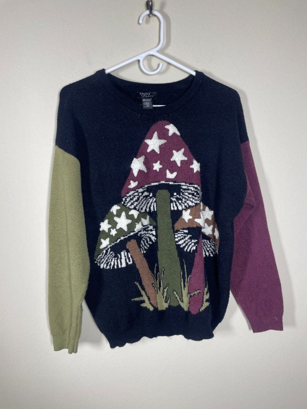 Hot Topic Thorn Fable size M Mushroom Star Color Block Sweater whimsical!